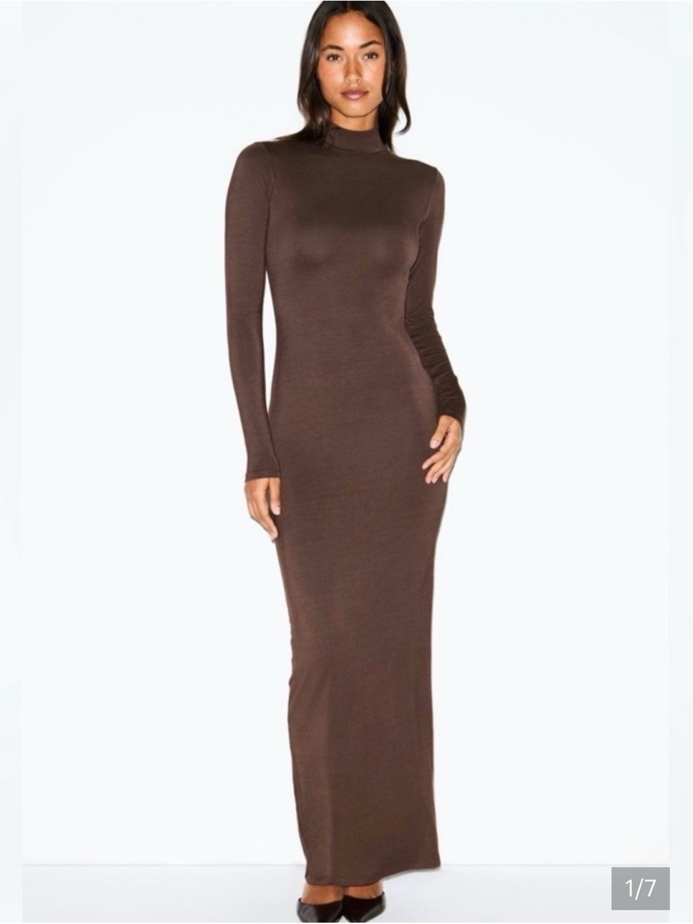 NWT SKIMS Brown Turtleneck Long Sleeve Maxi Dress